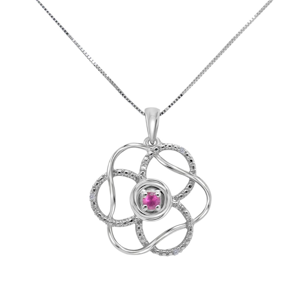 0.15 Ct Ruby Gemstone & Diamond Pendant For Woman